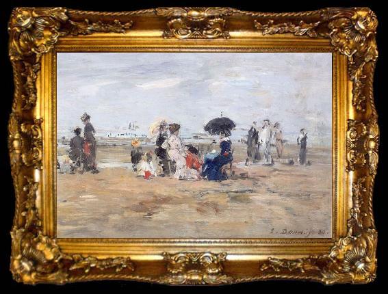 framed  Eugene Boudin Trouville Scene de plage, ta009-2